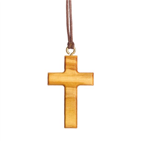 NazarethFairTrade Collier pendentif croix minimaliste en bois d'olivier fait à la main