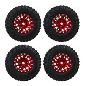Oumefar 4 Pièces RC Pneu et Roues Ensemble Jantes en Alliage D'aluminium Moyeu Pneus en Caoutchouc pour TRAXXAS 1/18 pour Axial