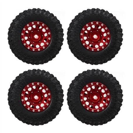 Oumefar 4 Pièces RC Pneu et Roues Ensemble Jantes en Alliage D'aluminium Moyeu Pneus en Caoutchouc pour TRAXXAS 1/18 pour Axial