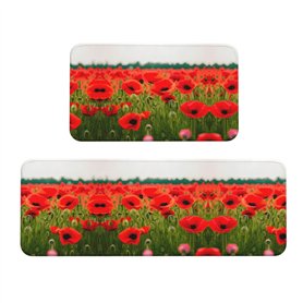 Lot de 2 tapis de sol de cuisine motif coquelicots et pétales vifs – Décoration d'intérieur élégante – Tapis de sol rembourré an