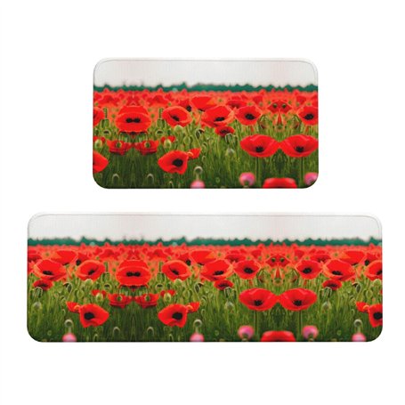 Lot de 2 tapis de sol de cuisine motif coquelicots et pétales vifs – Décoration d'intérieur élégante – Tapis de sol rembourré an