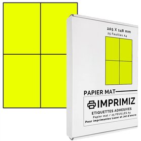 100 étiquettes autocollantes Jaune fluo de 105 X 148