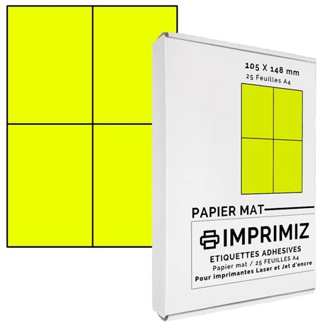 100 étiquettes autocollantes Jaune fluo de 105 X 148