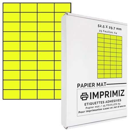 1000 étiquettes autocollantes Jaune fluo de 52