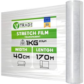 V1 Trade Film Etirable Demenagement - Film Palette Transparent 40cm x 170m - Plastique Protection pour Colis et Meubles