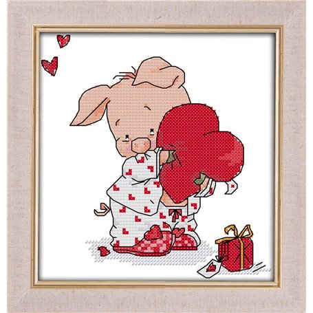 Abillyn Kit de broderie au point de croix Cœur cochon estampillé avec motif imprimé (cochon)
