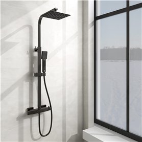 Acezanble Colonne de Douche Thermostatique Réglable en Hauteur Colonne de Douche Mecanique Kit Set de Douche en Laiton Noir Mat