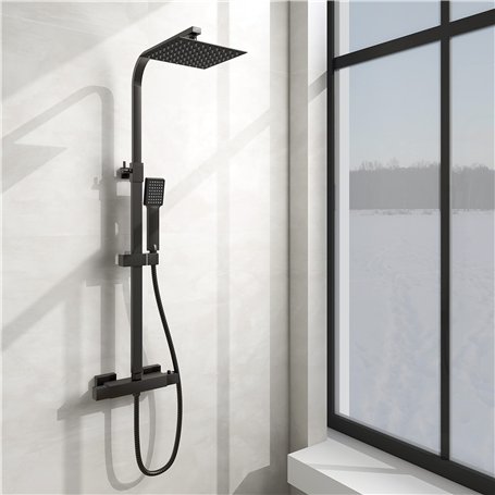 Acezanble Colonne de Douche Thermostatique Réglable en Hauteur Colonne de Douche Mecanique Kit Set de Douche en Laiton Noir Mat
