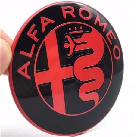 2X Emblèmes Compatibles avec Alfa Romeo Logo Noir et Rouge 74mm Avant Arrière Capot Emblème Rouge et Noir 147 156 159 Brera Mito