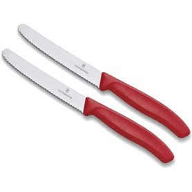 Victorinox Ensemble de 2 couteaux de table Swiss Classic rouge avec bord dentelé