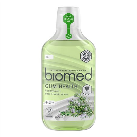 Rince-bouche apaisant BIOMED Gum Health à l'eucalyptus et aux huiles essentielles pour des gencives saines - sans fluor - sans a