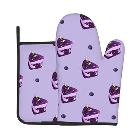YYHHAOFA Blueberry Cake Prints Ensemble de gants de cuisine et maniques en tissu