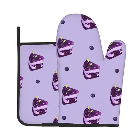 YYHHAOFA Blueberry Cake Prints Ensemble de gants de cuisine et maniques en tissu