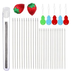 XFUYI 47 pièces Perles de graines Extra Fines Fines Longues Aiguilles Droites Fabrication de Bijoux avec enfile-Aiguilles Coussi