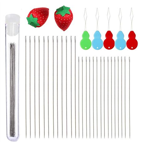 XFUYI 47 pièces Perles de graines Extra Fines Fines Longues Aiguilles Droites Fabrication de Bijoux avec enfile-Aiguilles Coussi