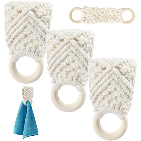 3PCS Macrame TRAPER SONTER Ring 10 Pouces 10 Pouces décoratifs de Serviette de Crochet Boho Blanc décoratif avec Anneau en Bois