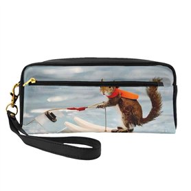 Petite trousse de maquillage en cuir imprimé renard écureuil pour ski nautique - Organisateur d'accessoires cosmétiques réutilis