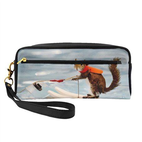 Petite trousse de maquillage en cuir imprimé renard écureuil pour ski nautique - Organisateur d'accessoires cosmétiques réutilis