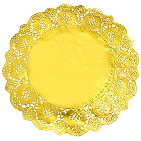 Lot de 100 sets de table ronds en papier avec dentelle dorée 30