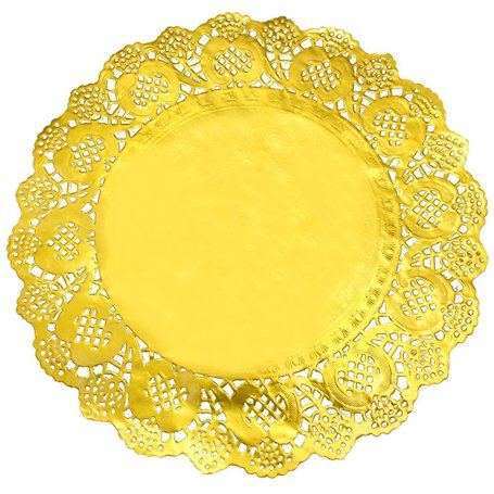 Lot de 100 sets de table ronds en papier avec dentelle dorée 30