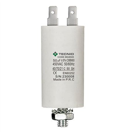 TECNID MG8500 Permanent pour Moteurs 50µF 450V. Écrou M8 Puissance. Le condensateur de démarrage est dans Un boîtier cylindrique