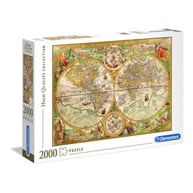 Clementoni | Puzzle Carte du Monde Vintage pous Adultes | 14 Ans+ | 2000 Pièces | Jeu de Société| Carte Double Hémisphère Style