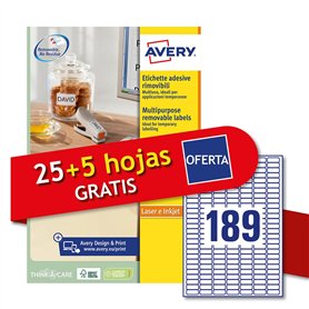 Avery Italia L4731REV-30P Étiquettes adhésives papier blanc adhésif amovible sans résidu