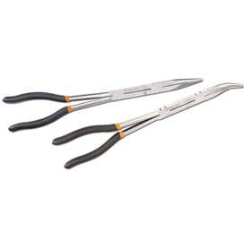 Beta 1009L/DP-S2 - Jeu de 2 pinces extra-longues à becs demi-ronds striés avec double articulation