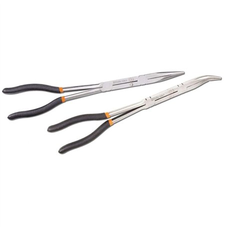 Beta 1009L/DP-S2 - Jeu de 2 pinces extra-longues à becs demi-ronds striés avec double articulation