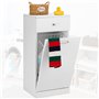 BAKAJI Meuble de Salle de Bain à Linge Blanc avec 1 tiroir et 1 Porte battante, Armoire autoportante avec Panier pour buanderie,