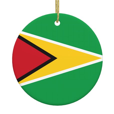 WHJWZY Pendentif de Noël rond en céramique pour décoration festive et cadeau Motif drapeau de la Guyane