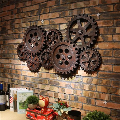 KEPMOGOH 3D Décoration Murale De Bar À La Maison De Roue Dentée En Bois Industrielle Vintage