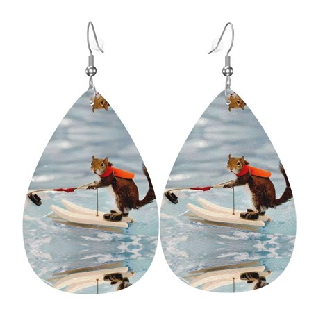 Élégantes boucles d'oreilles pendantes pour femme avec imprimé renard et écureuil pour le ski nautique