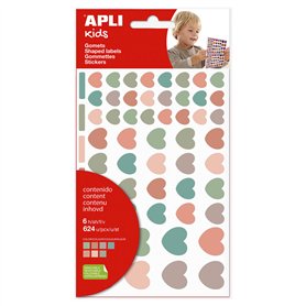 APLI Kids 19452 - Gommettes "cœur" de la collection Nordik - 6 feuilles de gommettes en forme de cœur aux couleurs nordiques - T