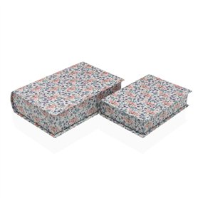 Boîte Décorative Versa Toile Bois MDF Fleurs Livre