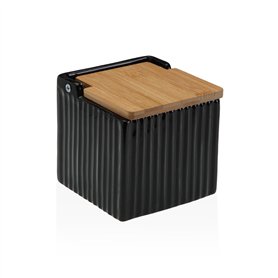 Salière avec couvercle Versa Noir Céramique Bambou Dolomite 11 x 11 x 11 cm