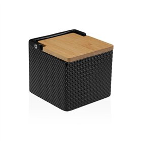 Salière avec couvercle Versa Noir Céramique Bambou Dolomite 11 x 11 x 11 cm