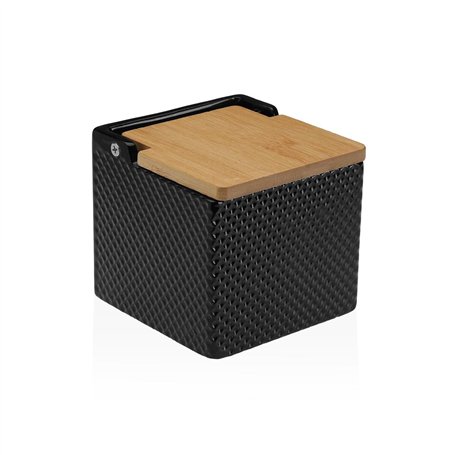 Salière avec couvercle Versa Noir Céramique Bambou Dolomite 11 x 11 x 11 cm