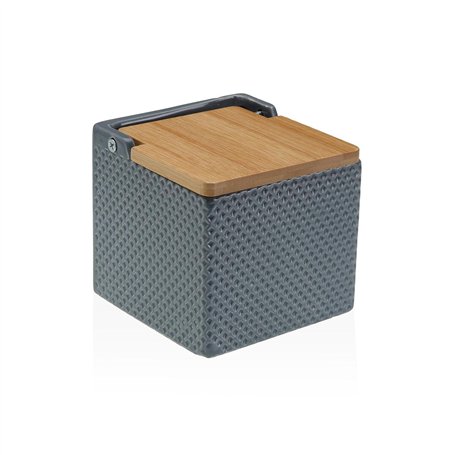 Salière avec couvercle Versa Gris Céramique Bambou Dolomite 11 x 11 x 11 cm
