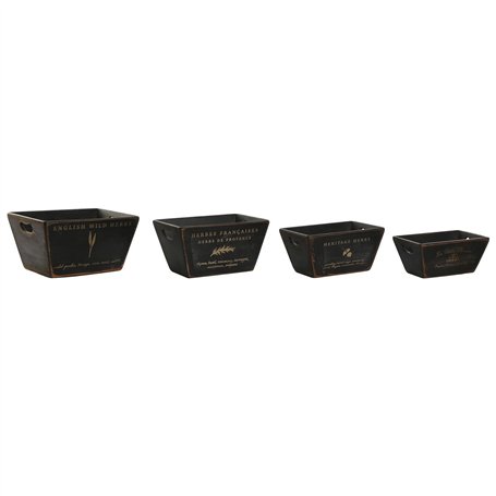 Home ESPRIT Boîtes de rangement noires en bois de sapin 34 x 26 x 18 cm 4 pièces