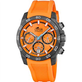 Lotus Montre pour Homme 18974/6 Chrono Boîtier en Fibre de Carbone Noir Bracelet en Caoutchouc Orange