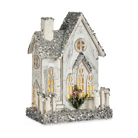 Figurine Décorative Noël Paillettes Lumière LED Maison 24