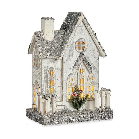 Figurine Décorative Noël Paillettes Lumière LED Maison 24