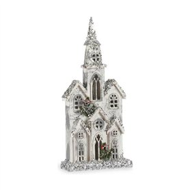 Figurine Décorative Noël Paillettes Lumière LED Maison 25