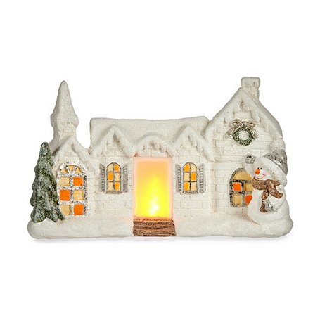Figurine Décorative Noël Lumière LED Maison Blanc Polyrésine 13 x 26
