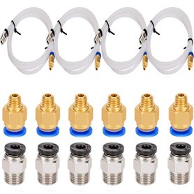 RUNCCI-YUN 4 pièces Tube en téflon PTFE (1 mètres) avec 6 pièces Raccord rapide PC4-M6 et 6 pièces Raccord pneumatique droit PC4