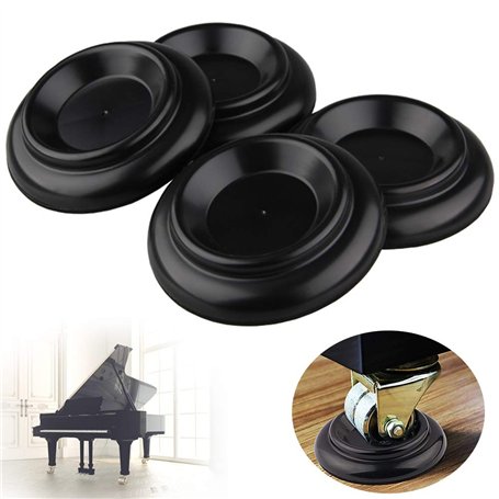 Piano Caster Cups Set of 4 Furniture Leg Pads Protection ABS Black