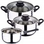 Batterie de cuisine 5 pièces en acier inoxydable + Set de 3 poêles Ø16Ø20Ø24 alu pressé