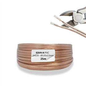 HALOTEC. 25 mètres Câble parallèle flexible transparent cuivre PVC 2 x 0