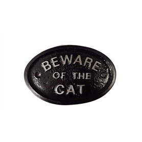 Artisan Plaque de portail argentée « Beware of the Cat » noire avec lettrage argenté en relief